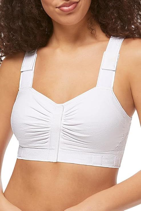 Amoena Women's Theraport Front Closure High Cotton Post Surgery Pocketed Compression Mastectomy Bra, Radiation/radiotherapy