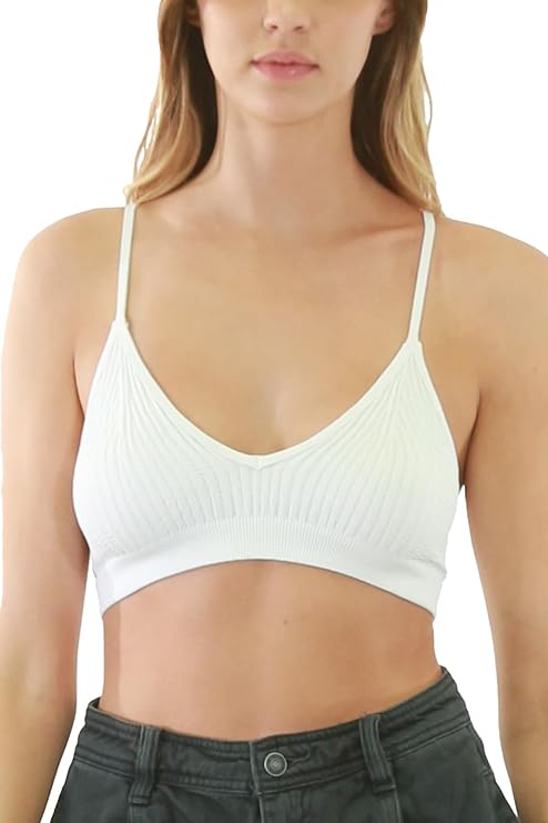 NIKIBIKI Women Seamless Ribbed V-Neck Bralette, Made in U.S.A