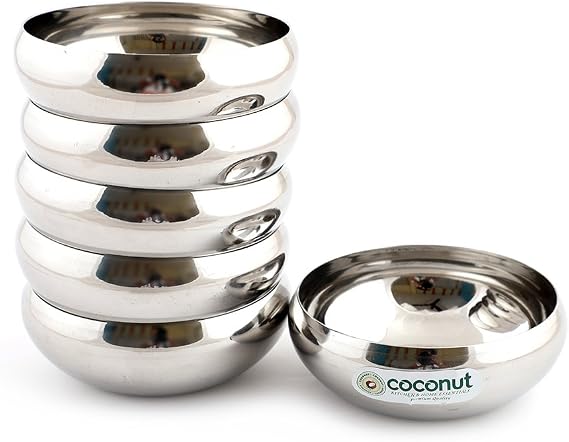 Coconut Stainless Steel Bowl Set, 250ml, Set of 6, Silver (Coconut Bowl C 17 5.5-6pc)