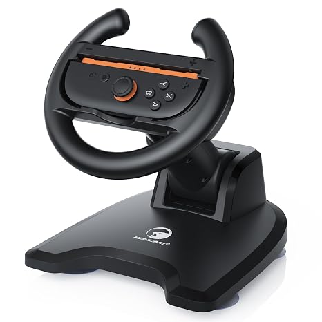 HONCAM Steering Wheel for Nintendo Switch/Switch 2, Racing Wheel Table Attachment with 4 Suction Cup for JoyCons, Enhanced Stability for Immersive Racing Games, Black