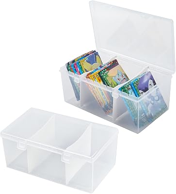 Klmnop 2 Pcs Toploader Storage Boxes, Plastic Trading Card Storage Organizer with Dividers, Baseball Card & TCG Card Case Holds Over 500 Sports Cards 100 Top LoadersClear