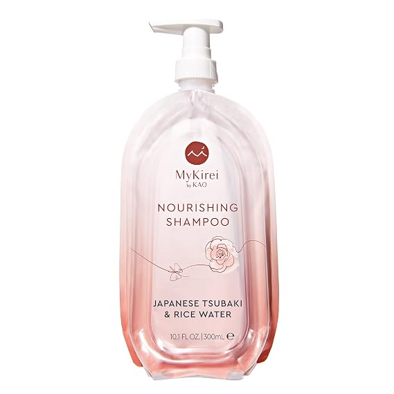 MyKirei by KAO Shampoo with Moisturizing Japanese Tsubaki & Rice Water, Paraben Free Formula for All Hair Types, Cruelty Free and Vegan Friendly, Sustainable Bottle, 10.1 oz. Pump