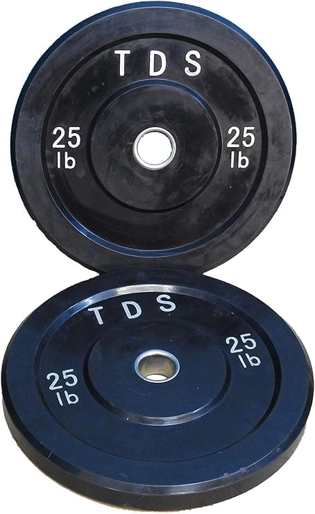 TDS 50lbs Virgin All Rubber Bumper Plates (2 x 25lb) | Designed for CrossFit Workout, Fitness Training