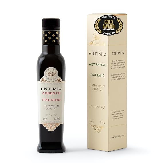 Entimio Ardente Organic Italian Extra Virgin Olive Oil from Italy, 600+ mg/kg High in Polyphenols, 2026 Gold Winner, Sicily Early Harvest evoo, Cold Extracted, Lab Tested - 8.5 fl oz
