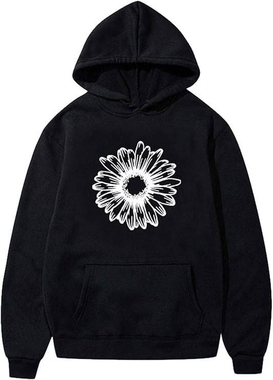 ASHER FASHION Women's Cssual Sunflower Printed Hoodies Long Sleeve Drawstring Pullover Sweatshirts Tops