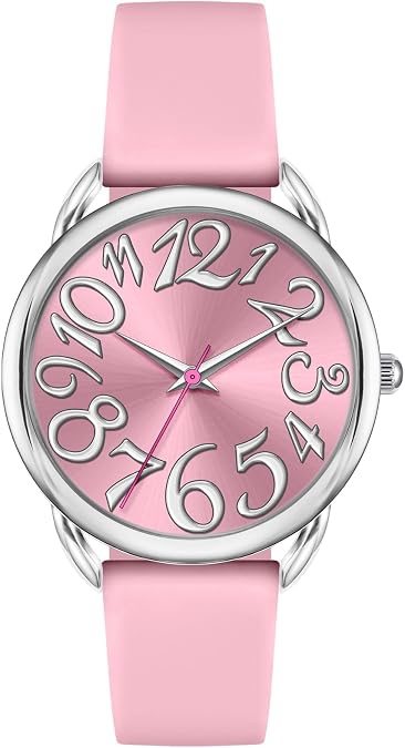 Bisley Watch for Women Big Face Colorful Arabic Numeral Easy to Read Soft Silicone Strap Watch