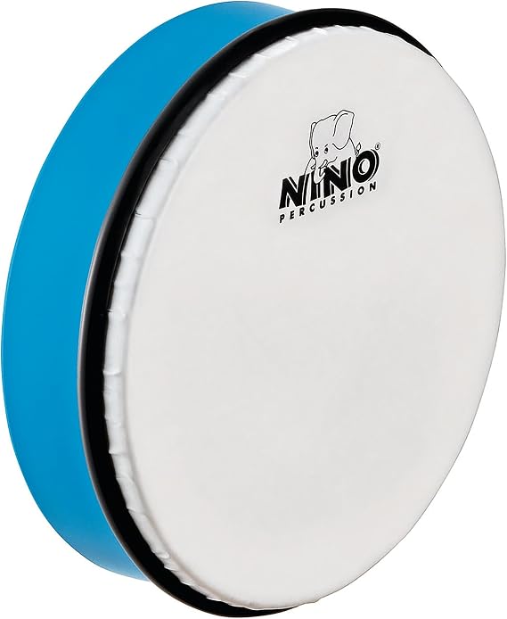 8" Hand Drum with Wooden Beater, Sky Blue - NOT MADE IN CHINA - ABS Plastic and Synthetic Heads, Great for Classroom Music,
