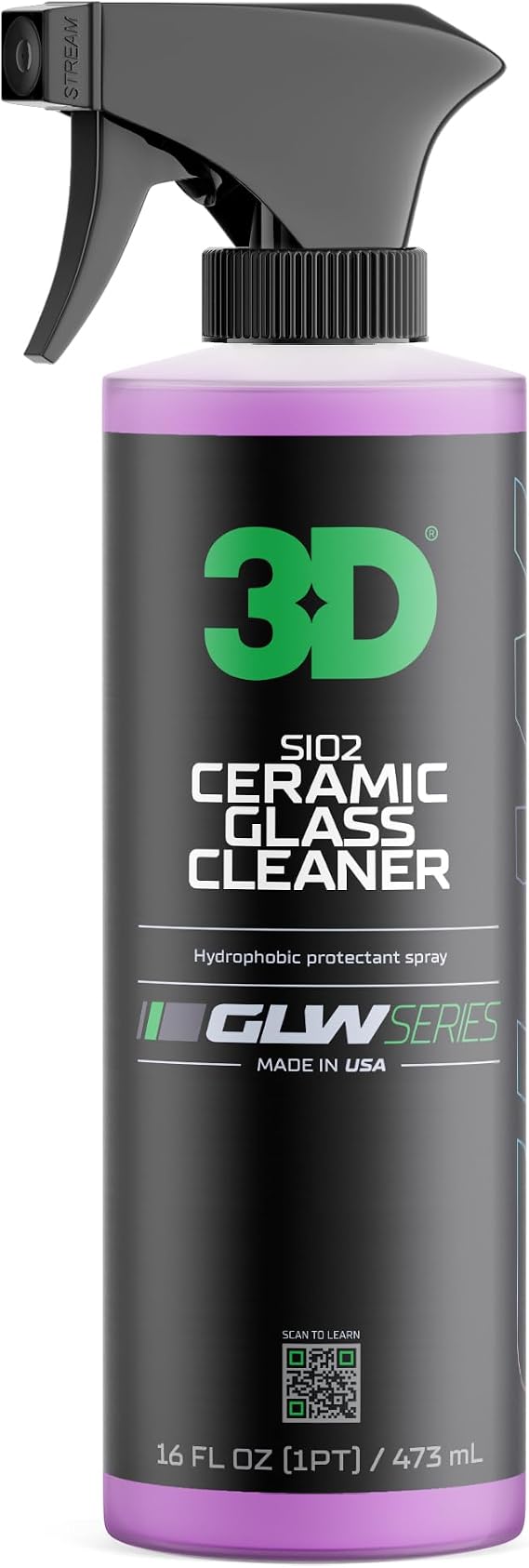 3D SiO2 Ceramic Glass Cleaner, GLW Series | Water & Rain Repellent | All-Weather Protective Ceramic Glass Cleaner | Safe for Tinted, Non-Tinted Windows & Mirrors | DIY Car Detailing | 16 oz