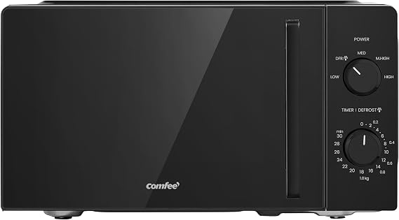 COMFEE' 20L Compact Microwave, 700W Black Solo Manual Microwave with Inverter,5 Power Levels,Quick Defrost,Easy Clean,Dial Timer,Small for Kitchen- CMO-MM202NF(BK)