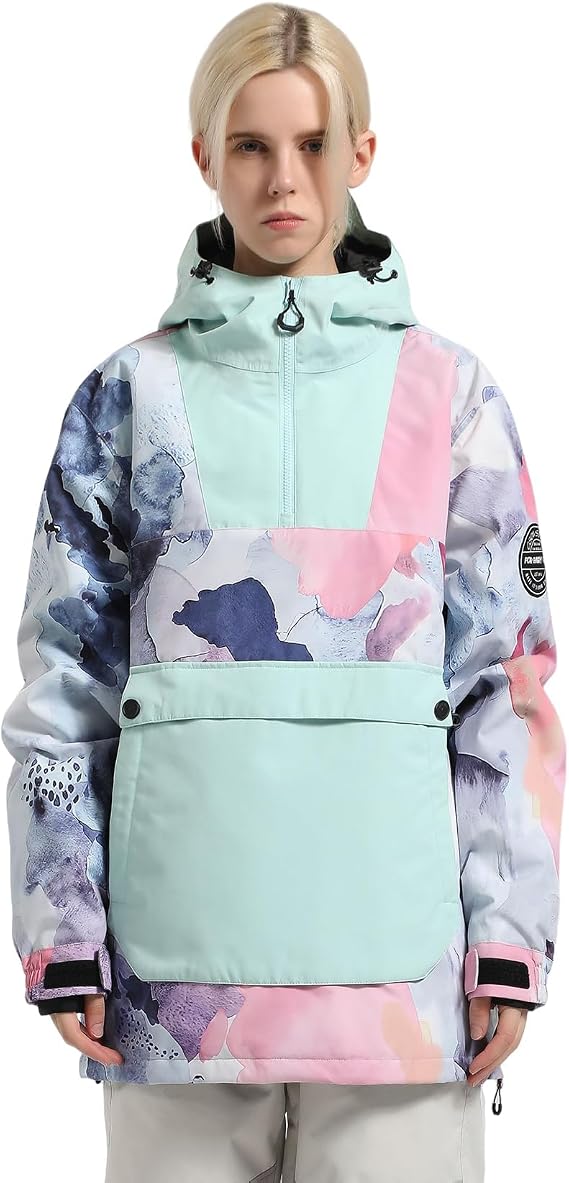 GSOU SNOW Women's Ski Jacket Snowboard Jacket Winter Jacket Snow Jacket Anorak Baggy Oversize 15K Waterproof Windproof Breathable Warm with Hood