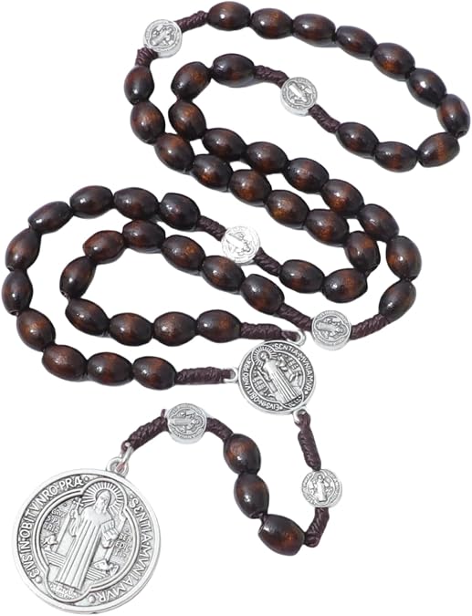 Rosary Beads Catholic for Men, Wooden Catholic Rosaries, Handmade Solid Wood Rosary Necklace with Metal Medal & Crucifix, Gifts for Men