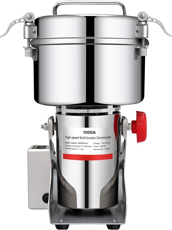 BI-DTOOL 1000g Electric Grain Mill Grinder 304 Stainless Steel Pulverizer Grinding Machine Commercial Corn Mill for Kitchen Herb Spice Coffee with LCD Digital Display