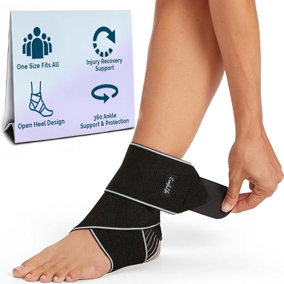 ComfiLife Ankle Brace for Men & Women, Orthopedic Brace - Adjustable Compression Wrap, Ankle Sleeve for Plantar Fasciitis, Tendinitis, Sprain, Swelling, Minor Sprains, Sports, Breathable, One Size