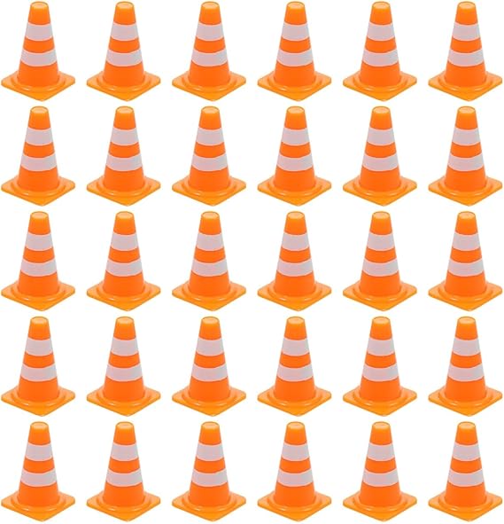 NUOBESTY 30Pcs Mini Traffic Cones, 0.98 Small Orange Construction Cones Miniature Sports Training Roadblock Toy Safety Road Street Signs Scene Models for Kids Early Cognitive Learning, Sand Table