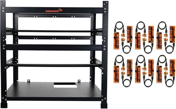AAAwave 12GPU Mining Rig Frame (Black) + 12x PCIe Riser V011 Pro