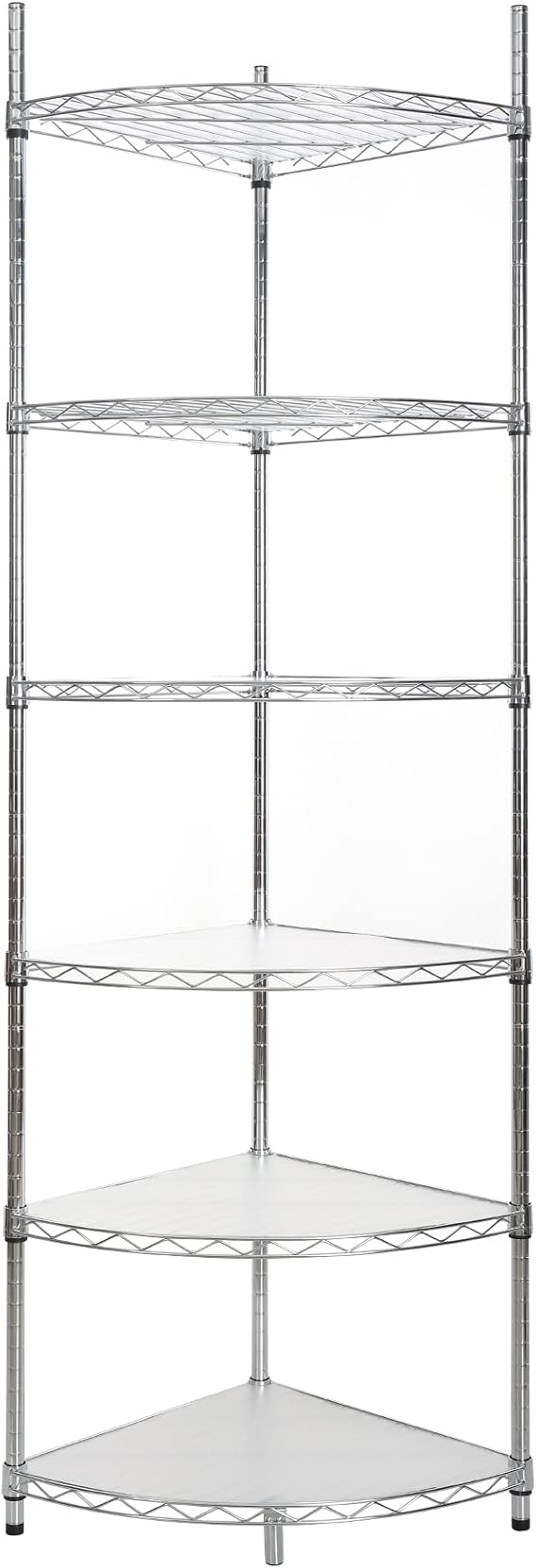 6 Tier NSF Metal Corner Shelf Wire Shelving Unit, 420lbs Capacity Heavy Duty Adjustable Storage Rack with Shelf Liners for Closet Kitchen Bathroom Garage Basement, 72" H x 18" L x 18" D - Chrome