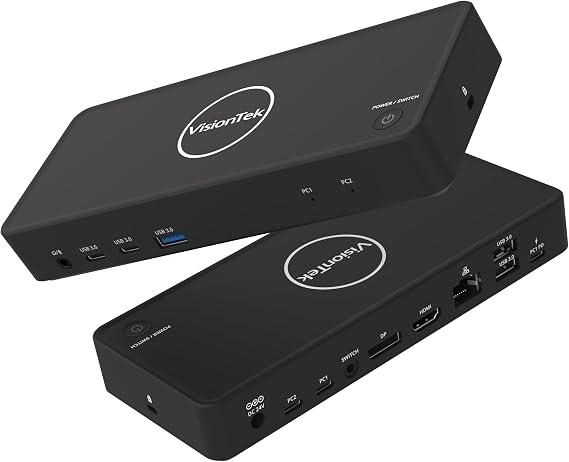 VisionTek VT2900 KVM Docking Station Dual Laptop MST USB-C | Dual Display via HDMI/DP, 100W PD, Windows MST, Switch Work & Personal Laptops, One-click KVM Monitor & Peripheral toggle