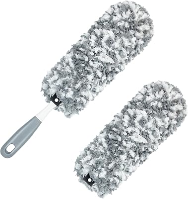Microfiber Duster with an Extra Washable and Reusable Duster Head, Microfiber Dusters for Household Cleaning, Gray