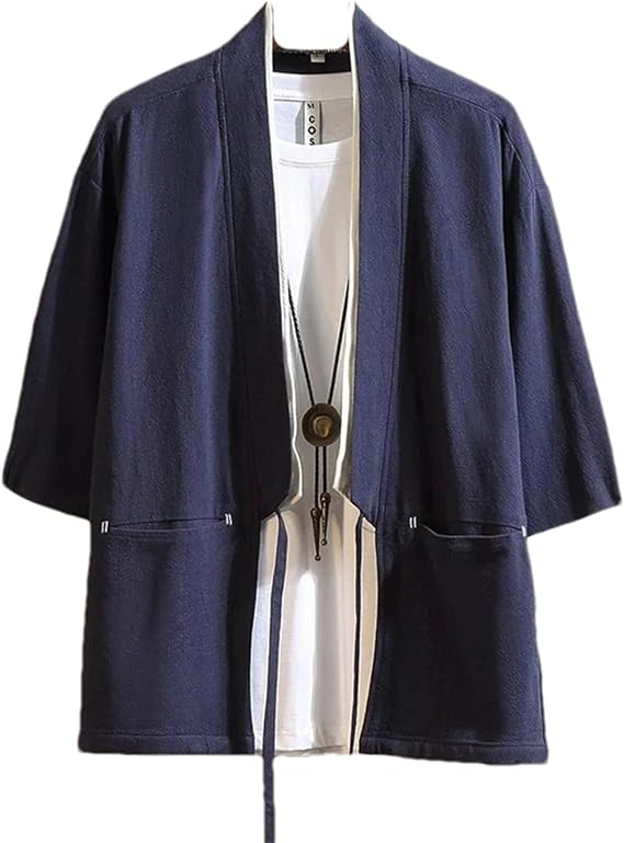 Men's Cardigan Japanese Kimono Men's Samurai Costume Clothing Kimono Jacket Men's Kimono Shirt Yukata Haori Casual Coat