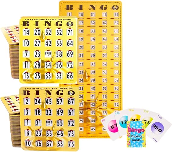 MR CHIPS Jam-Proof Bingo Cards with Sliding Windows 25 Reusable, 75 Calling Cards 1 Master Board Plus 10 Extra Cards