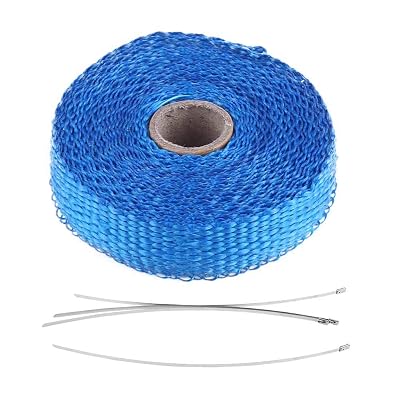 Horoper Auto Exhausts Wrap for Motorcycle 5m Car Insulation Tape Exhausts Heat Wrap Fiberglass Heat with 4 Stainless Steel Cable Ties for Car Wire Loom Brake Line Cable Protection Blue