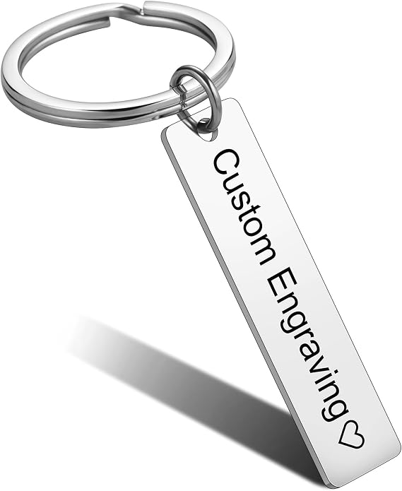 MeMeDIY Custom Keychain with Engraved Text Name Personalized Stainless Steel Bar Keychain Gift for Boyfriend Friends Dad