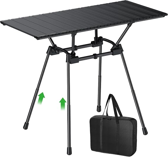 GARLLEN Folding Camping Table with Roll-up Tabletop Max Capacity 176lbs