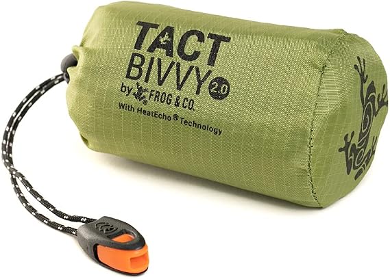 Survival Frog Tact Bivvy 2.0 Emergency Sleeping Bag with Stuff Sack, Carabiner & Survival Whistle Compact, Lightweight, Waterproof, Reusable Thermal Bivy Sack Shelter Kit