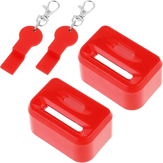 2 PCS Car Seat Belt Buckle Guard, Belt Lock Protector, Cover Prevents Accidental Release Secures Seatbelt Buckle with Keychain Tool Easy to Use and Remove Fits Most Vehicle Locks Safety Accessory, Red