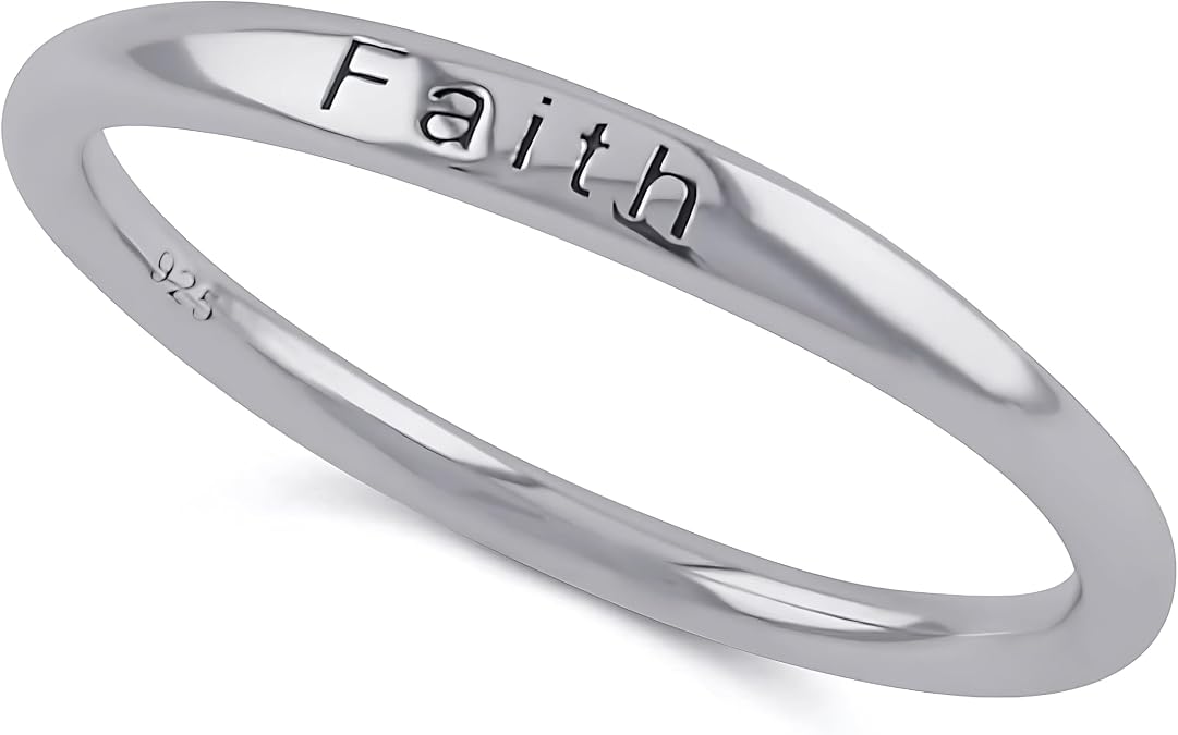 SILVERCLOSEOUT Rhodium Plated Sterling Silver Womens Thin Stackable Faith Ring (Size 4-11)