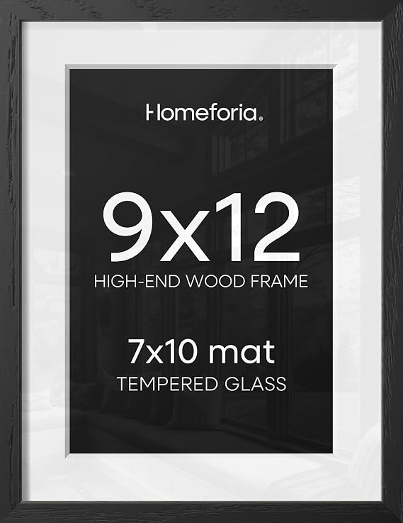 Homeforia 9x12 Black Oak Picture Frame, High-End Wood, 7x10 Mat, Glass | High End Solid Oak Wood, Tempered Glass, Acid-Free 7x10 Removable Mat, 9x12 Edge-to-Edge Display 12x9, Wall Kit, Set Of 2