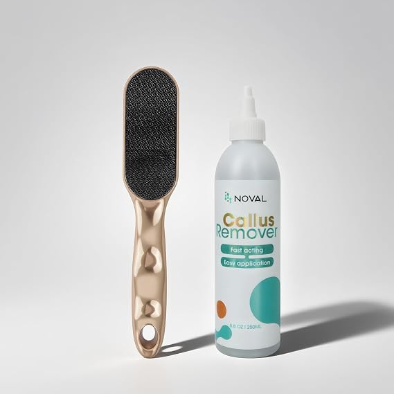 NOVAL Callus Remover Gel 250ml and Gold Handle Nano Glass Foot File Set,Dead Skin Remover for Feet, Exfoliating Gel for Cracked Heels and Smooth Pedicure Care