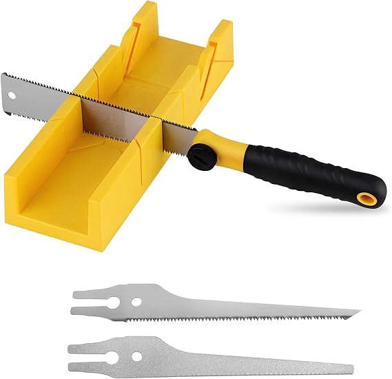 4-in-1 Miter Box and Saw Set, 3 Japanese Pull Saws Multiple Angle Cuts 45° 90° 135° Mitre Box, Clamping Mitre Block and Saw, Ergonomic Handle for Woodworking, Metal and Drywall DIY Projects
