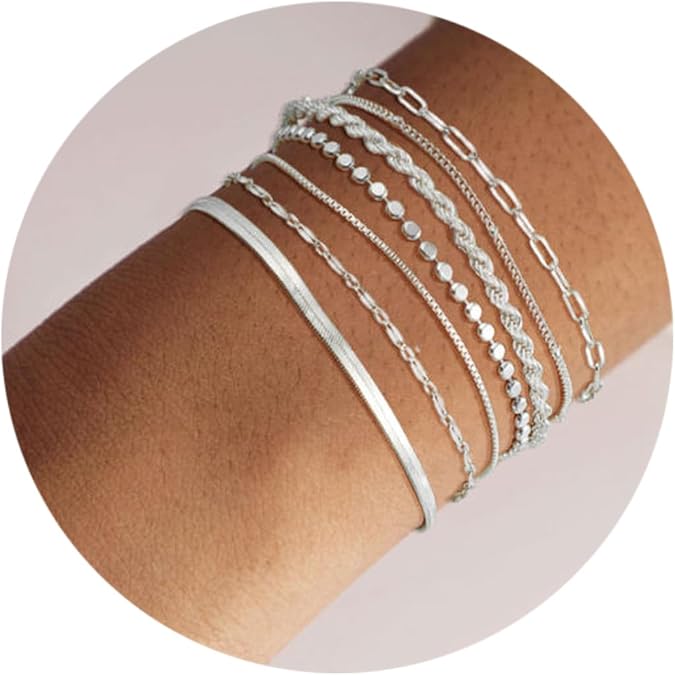 Kyerlyn Silver Bracelets for Women Waterproof Dainty Bracelet Stack Jewelry