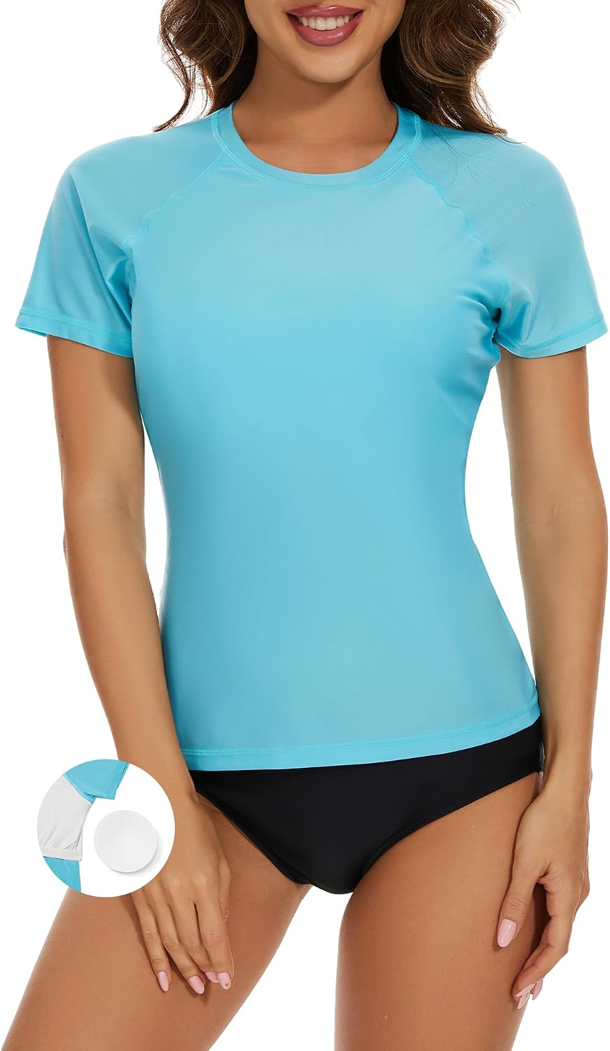 Bonneuitbebe Womens Short Sleeve Rash Guard with Built in Bra Swim Shirt UPF50 Quick Dry Bathing Suit