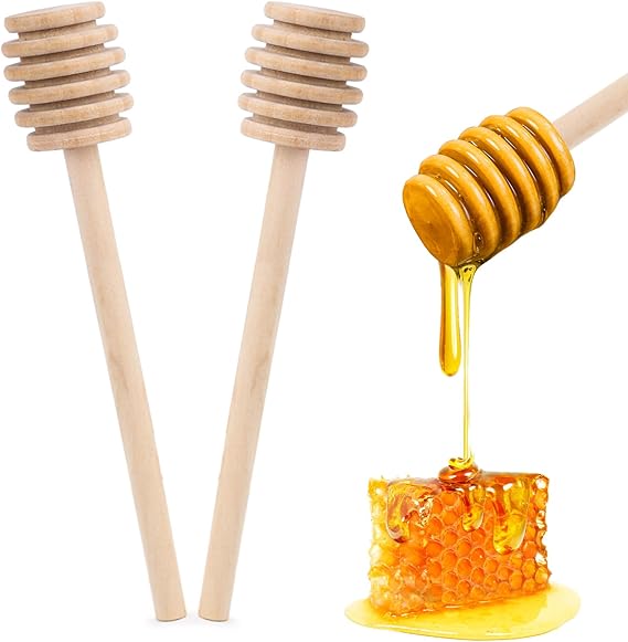 HANSGO 2PCS Wooden Honey Mixing Stirrer, 8 Inch Honey Dipper Sticks Long Handle Honeycomb Stick for Collecting Dispensing Drizzling Jam, Wedding Gifts & Party Favors