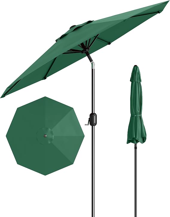 GarveeLife 9FT Patio Umbrella Outdoor with Push Button Tilt and Crank, 8 Sturdy Ribs | Table Umbrella UV Protection Waterproof for Garden, Pool, Market, Deck