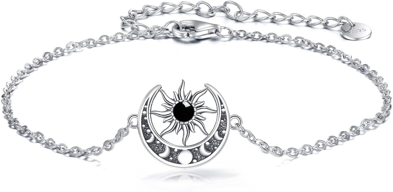 Sun Moon Bracelet 925 Sterling Silver Sun and Moon Bracelet Birthstone Gemstone Jewelry Gifts for Women