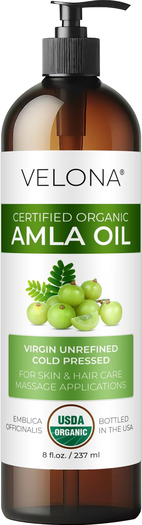 velona USDA Organic Amla Oil - 8 fl oz, Cold Pressed, Unrefined, with Pump