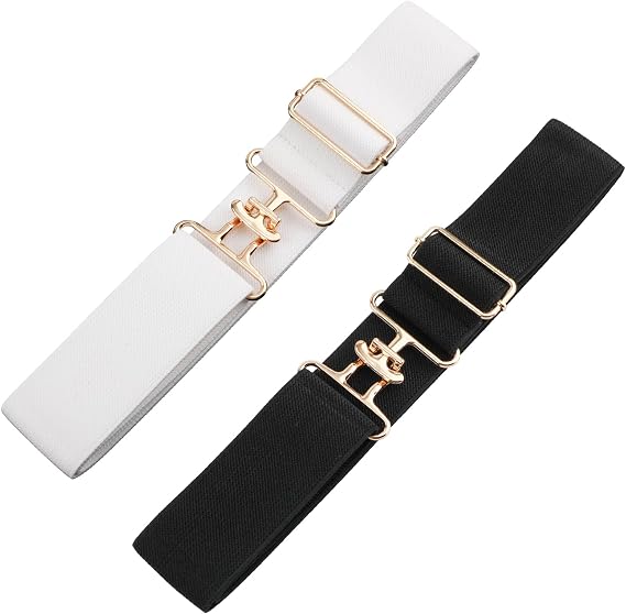 PEUTIER Women's 2pcs 1.5in Elastic Equestrian Belt, Surcingle Buckle Horse Bit Belt for Horseback Riding Sports, Black, Medium