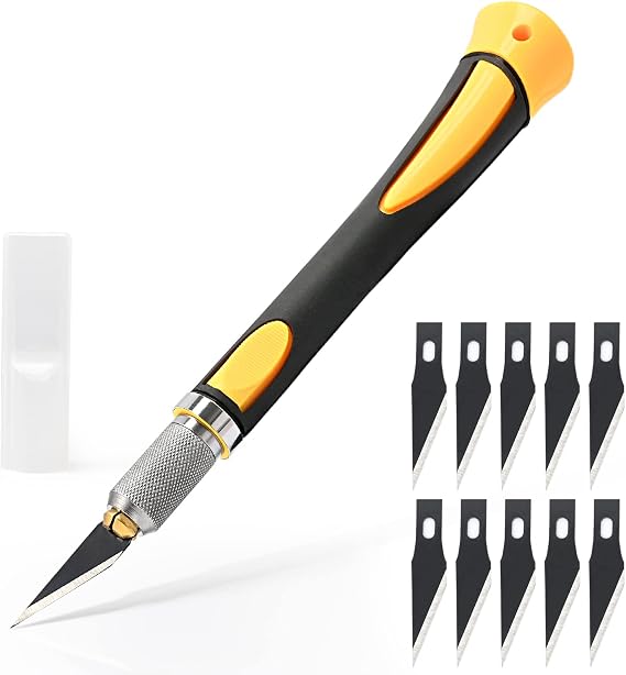 EHDIS Bastelmesser Skalpell Set mit Softgriff inklusive mit 10 Ersatzklingen mit einem Rostschutz-Ölfilm beschichtet Carving Craft Messer Cuttermesser Skalpell Basteln Gelb