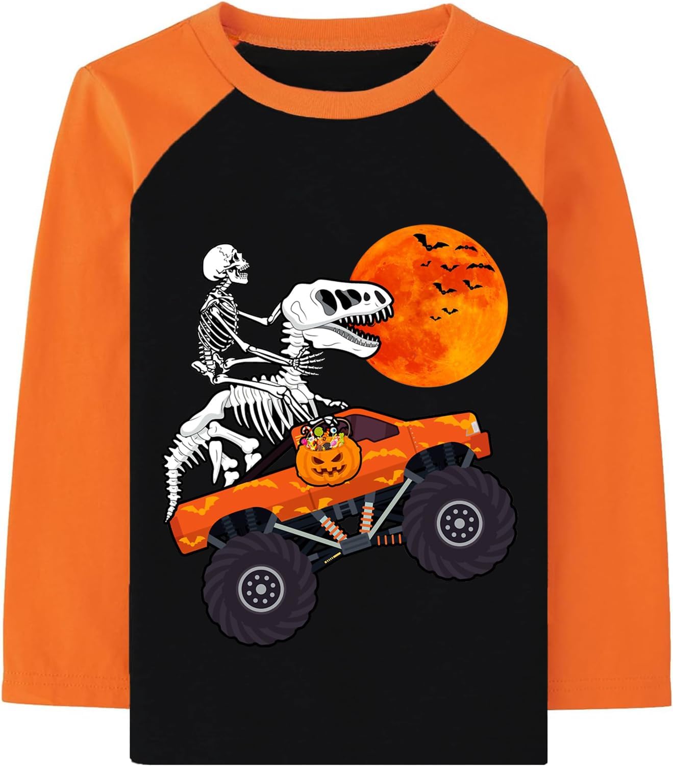 DDSOL Boys Toddler Halloween Skeleton Shirt Dinosaur Monster Truck Long Sleeve T-Shirt Boo Pumpkin Tee Top Kid Clothes