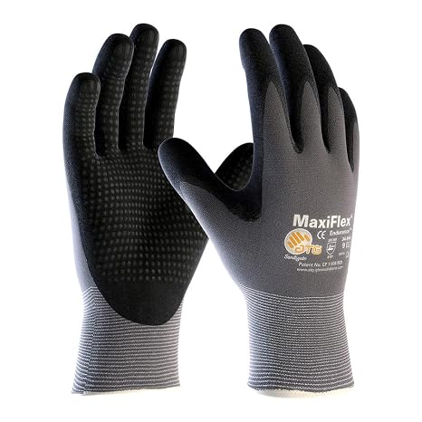 Protective Industrial Products 34-844/M G-Tek Maxi Flex Endurance Glove, Black Micro-Foam Coated Palm and Finger Tips with Micro Dots, Dark Gray Liner, Medium, Black (Pack of 12)