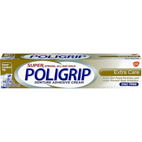 SUPER POLIGRIP Denture Adhesive Cream Extra Care 2.20 oz (Packs of 6)