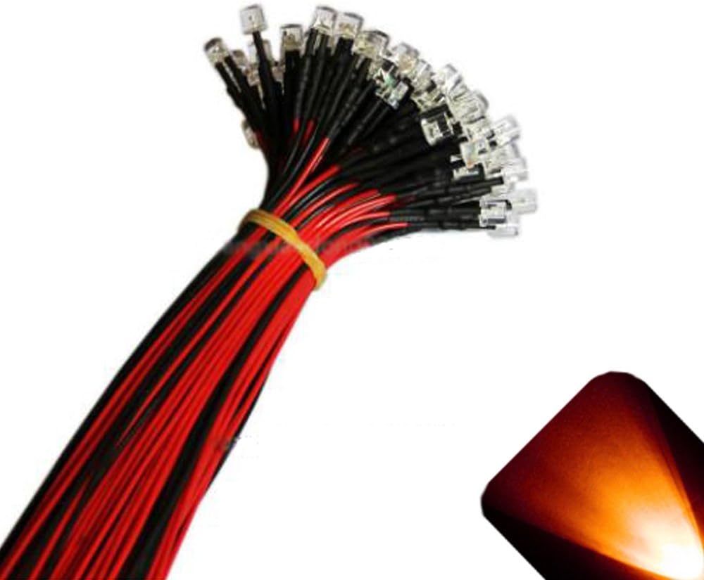 Lighthouse LEDs 12v 5mm Flat Top Pre-Wired AmberOrange LED - Ultra Bright 10v, 11v, 12v, 13v, 14v, 15v Pack of 10