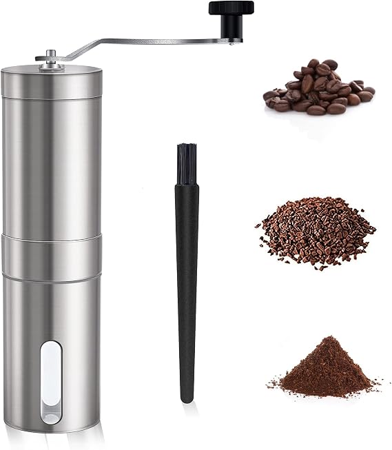 Manual Coffee Grinder, Built-in Adjustable Coarseness Selector, Stainless Steel Conical Burr Mill, Aluminum Alloy Chambers, for Aeropress, Drip Coffee, Espresso,Turkish Brew