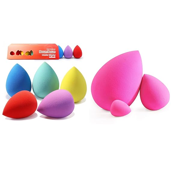 BEAKEY Makeup Sponge Set 5 Pack & Trio Set Large, Mini and Standard Makeup Sponges