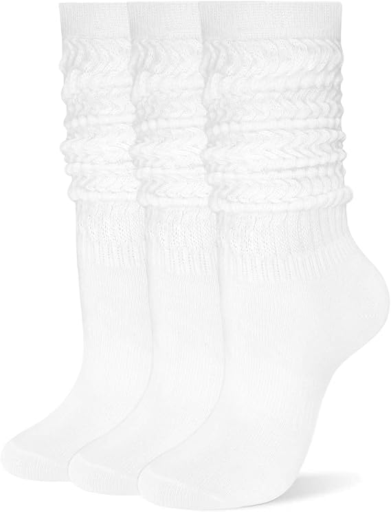 Womens Scrunch Long Socks Thin Cotton Slouchy Tube Slouch Socks 3 Pairs