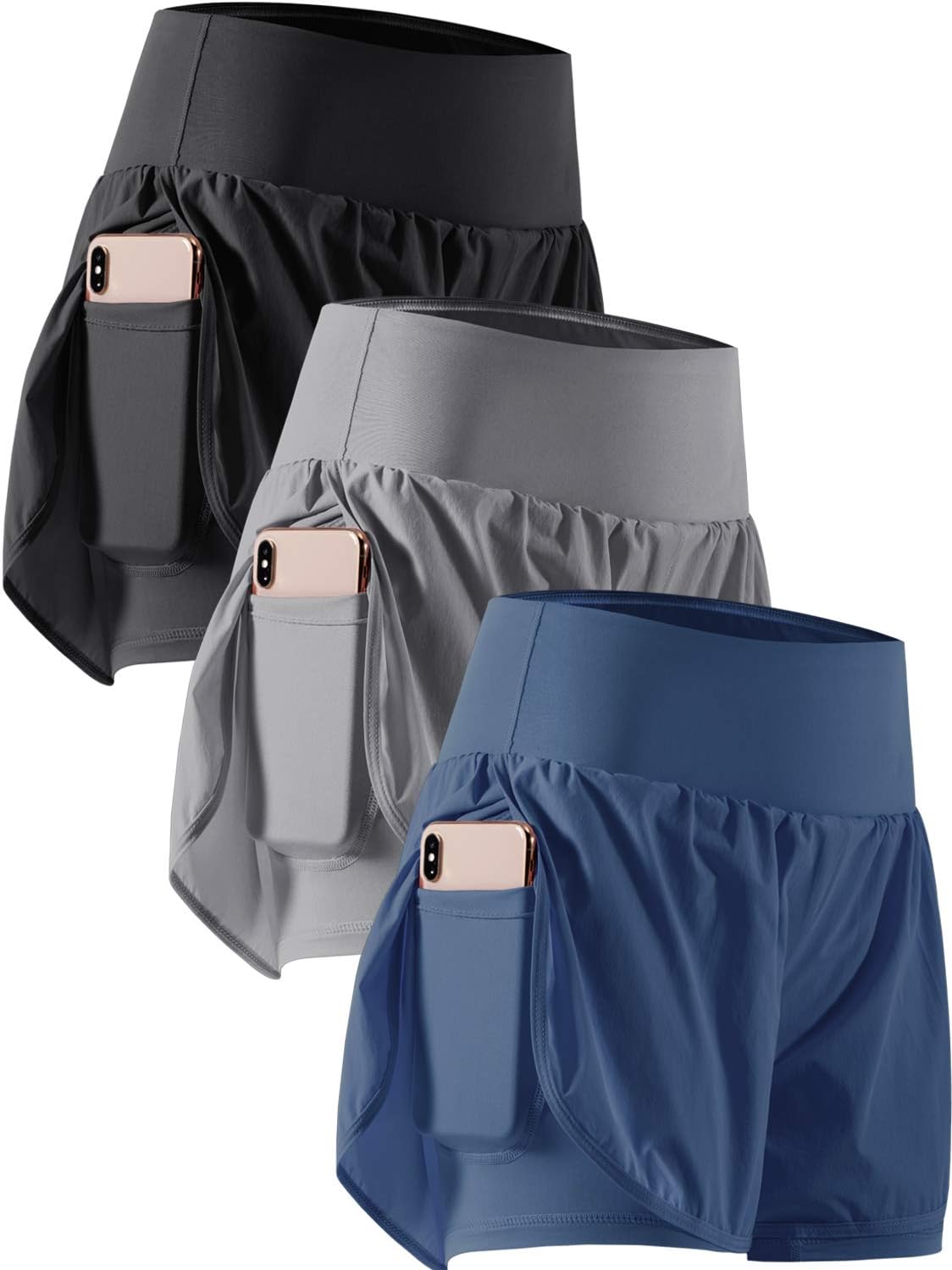 CADMUS 2 in 1 Womens Workout Shorts for Athletic Gym Running Shorts with Phone Pockets