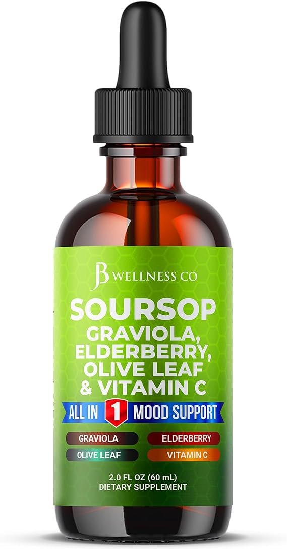 JB Wellness Co Soursop Drops - Soursop Bitters Liquid with Fruit and Leaves, Elderberry, Vitamin C and Olive Leaf - Multimineral & Vitamins Superfood - 2 oz
